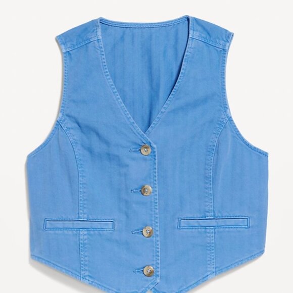 Old Navy Blue Denim-Style Button Front Vest | Size L | Y2K Revival Vibes - Picture 2 of 14